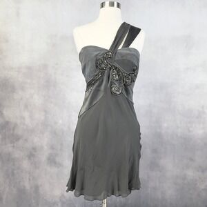 Karen Millen Womens Dress 6‎ Gray Silk Beaded Cocktail Glam Goth Fairy Grunge